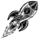 Hand drawn picture of a roket blasting off